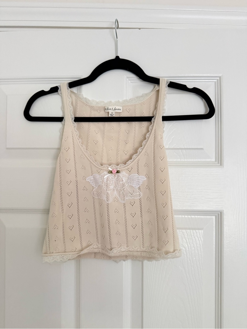 For Love and Lemons Cream Lace-Trim Eyelet Camisole
